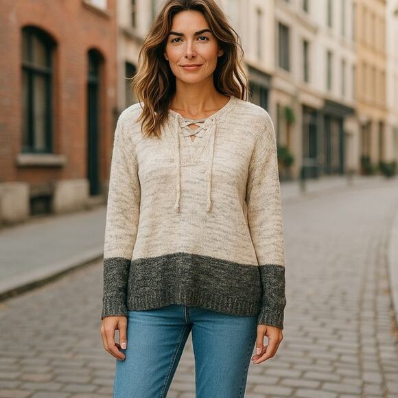 Style & Co. Lace up Front Boho Retreat Knit Sweater Size M - Picture 2 of 10